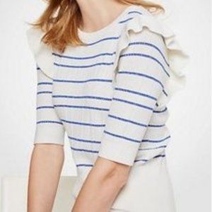 ANN TAYLOR Striped Sweater with Ruffle Shoulder